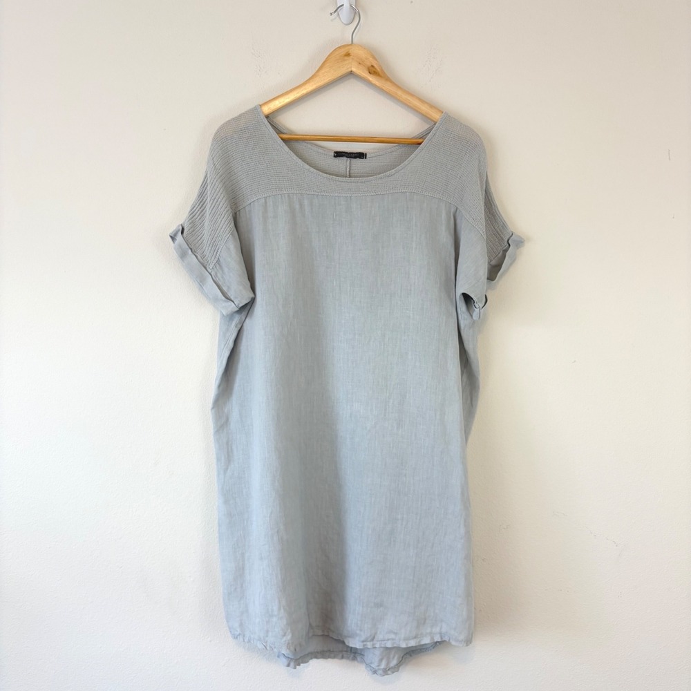 Lungo L'Arno Grey Linen Coastal Grandma Shift Dress Tunic Made in Italy Size L